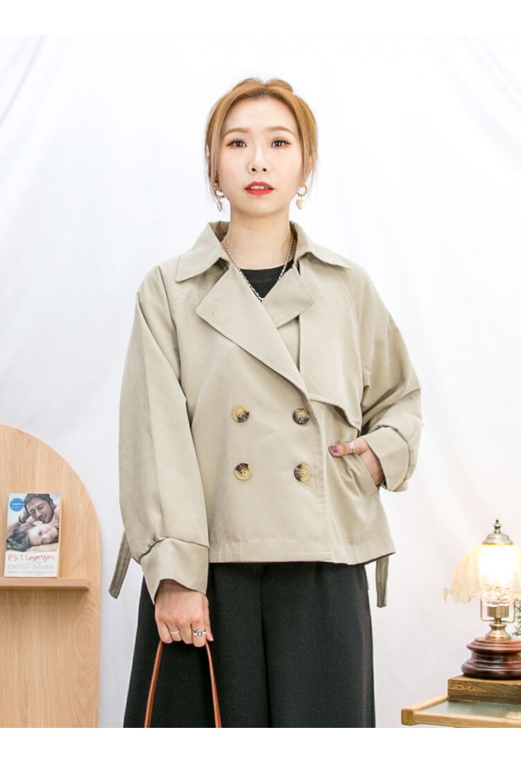 2213-1006-氣質感-設計感 孖襟款長外套（全里布）（韓國）0